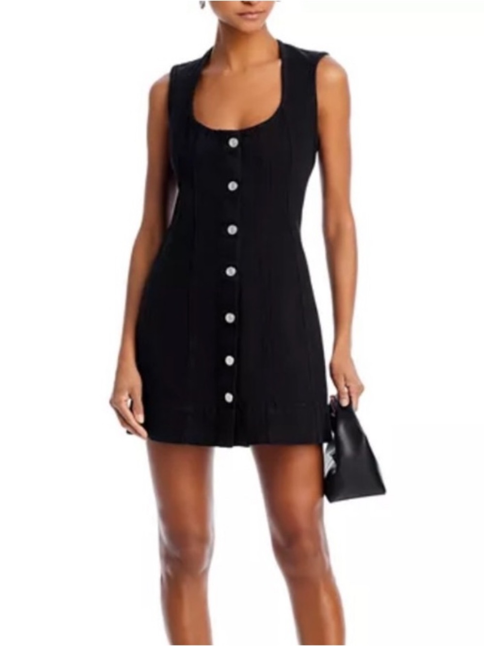 Frame Denim Black Sleeveless Button-Front Mini Dress